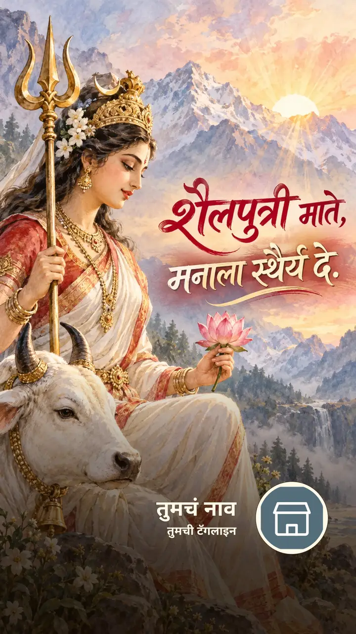 शैलपुत्री माते, मनाला स्थैर्य दे. - Bhakti Image, कमळ, डोंगर, दुर्गा