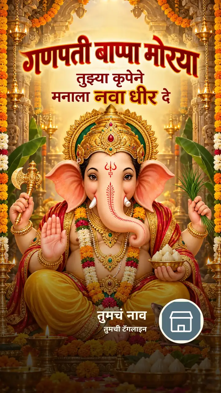 गणपती बाप्पा मोरया - तुझ्या कृपेने - Bhakti Image, फुलं, दिवा, गणपती