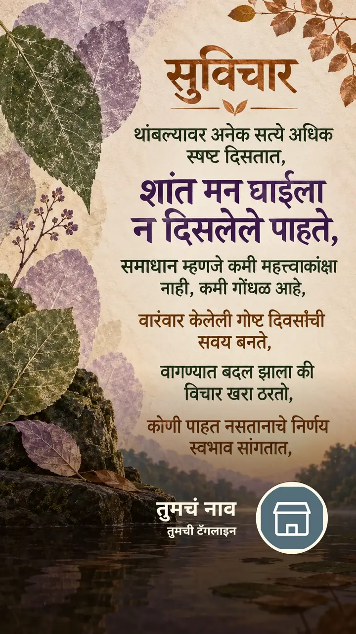 सुविचार - थांबल्यावर अनेक सत्ये अधिक स्पष्ट दिसतात, - शांत मन घाईला न - Suvichar Image, कमळ, निसर्ग