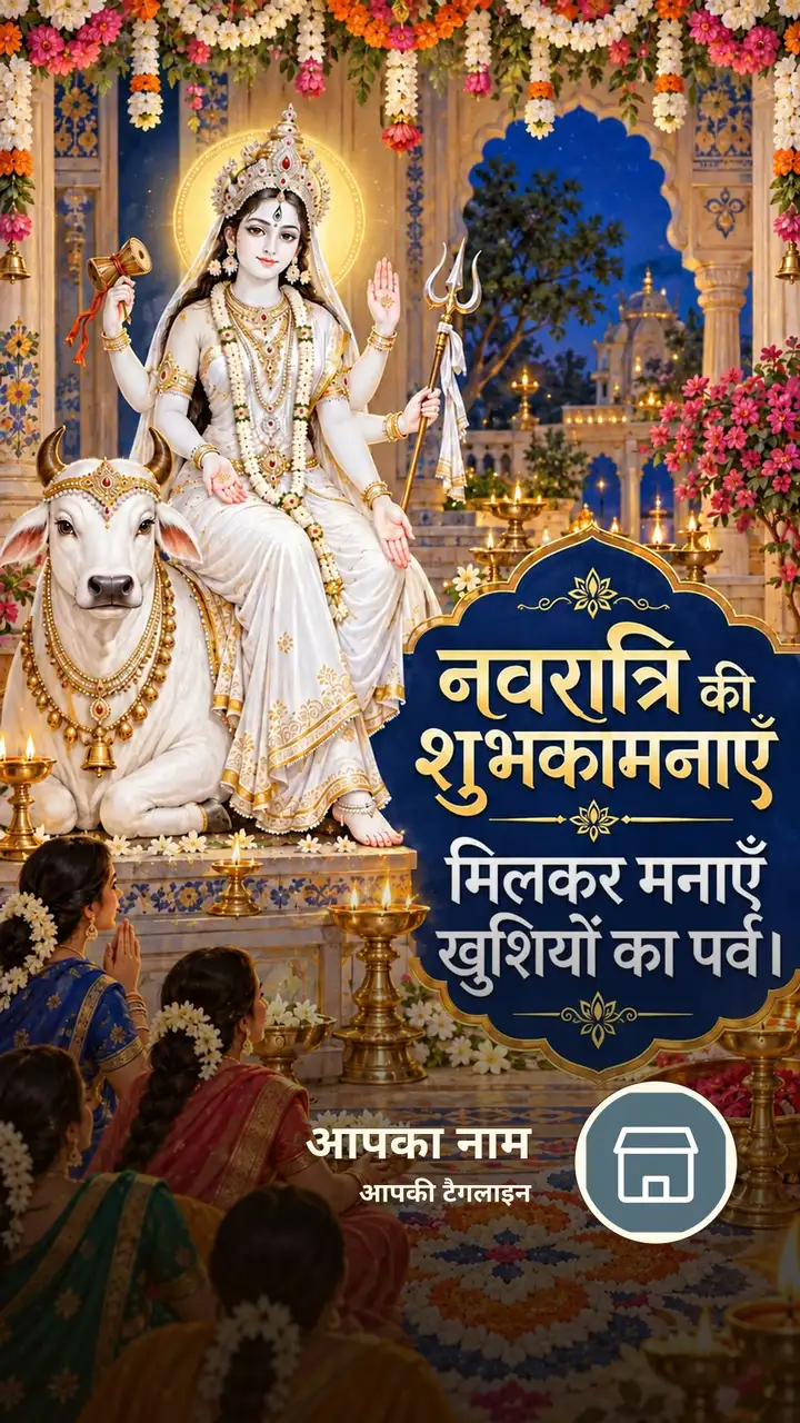 नवरात्रि की शुभकामनाएँ - मिलकर मनाएँ - खुशियों का पर्व। - Festival Image, कमल, पहाड़, दुर्गा