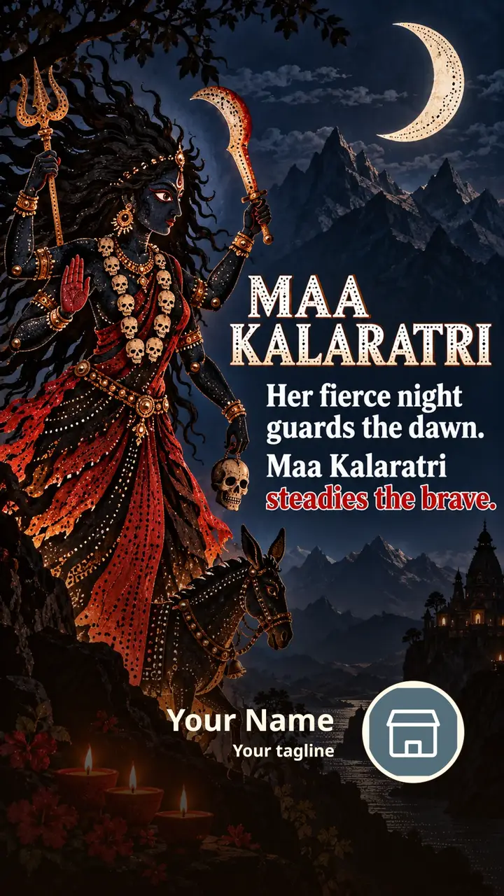 MAA KALARATRI - Devotional Image, Flowers, Mountains, Durga