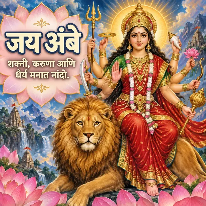 जय अंबे - शक्ती, करुणा आणि धैर्य मनात नांदो. - Bhakti Image, कमळ, दुर्गा