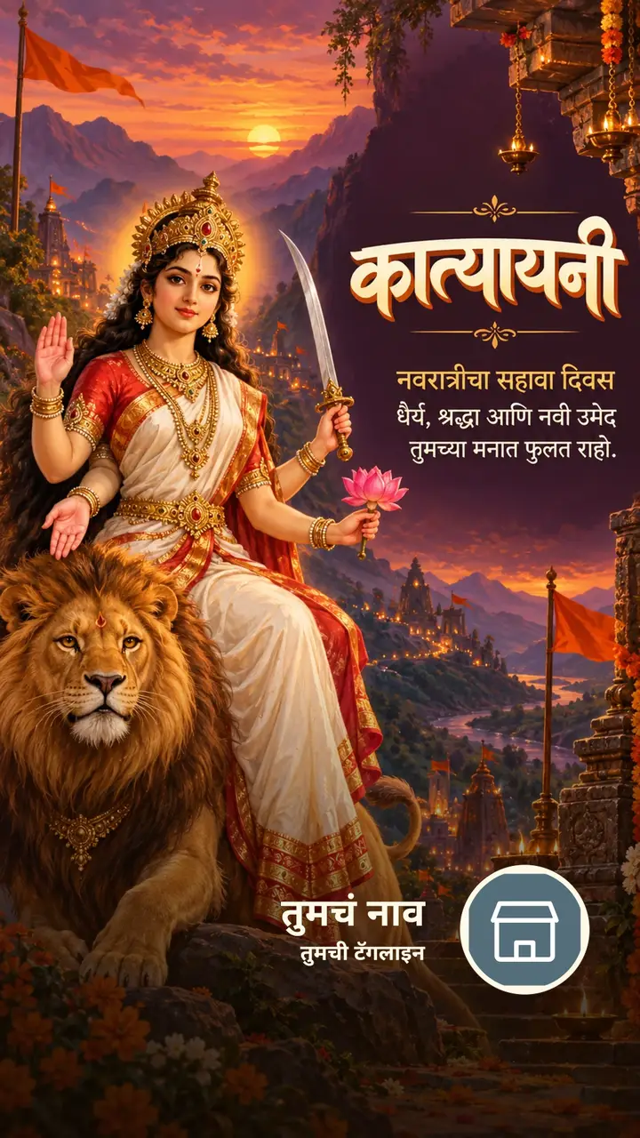 कात्यायनी - नवरात्रीचा सहावा दिवस - धैर्य, श्रद्धा आणि - Festival Image, कमळ, डोंगर, दिवा, दुर्गा