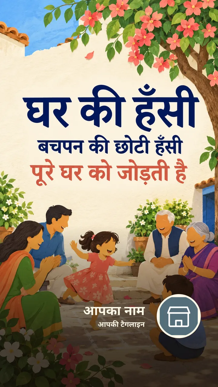 घर की हँसी - बचपन की छोटी हँसी - Suvichar Image, फूल, परिवार, बच्चे