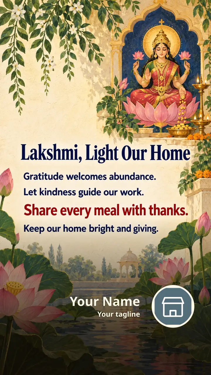 Lakshmi, Light Our Home - Devotional Image, Flowers, Lotus, Lakshmi