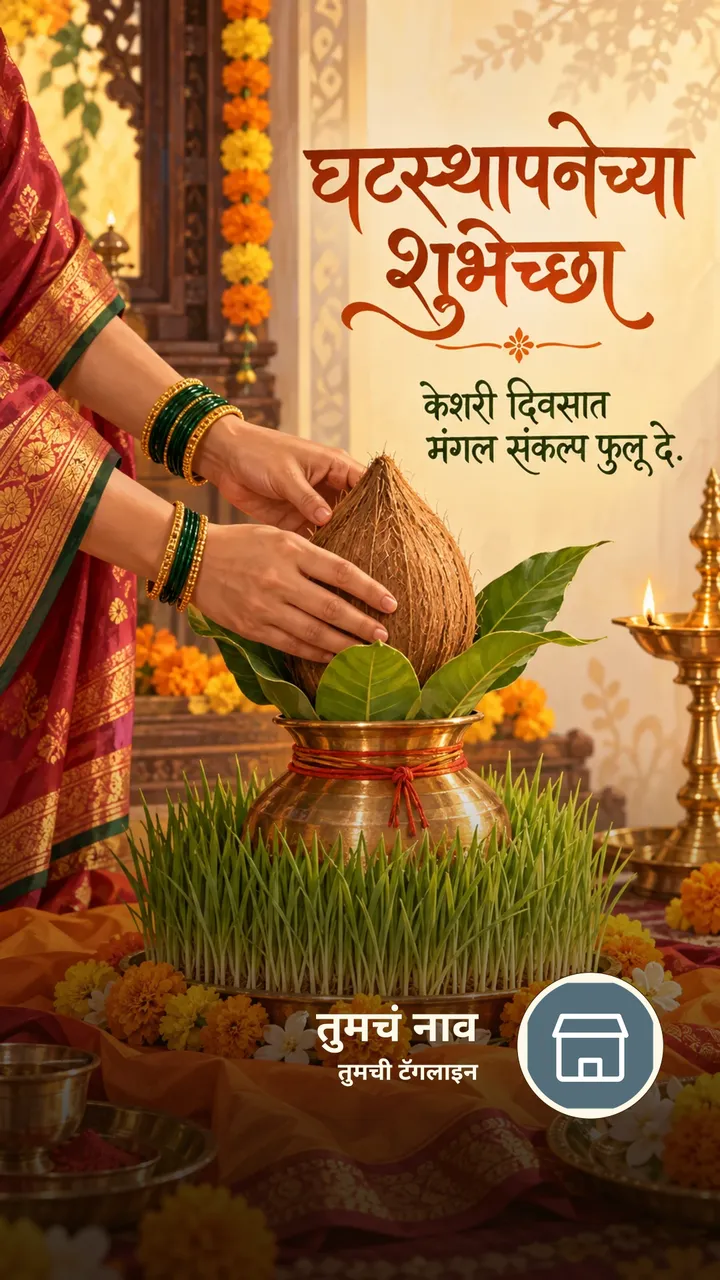 घटस्थापनेच्या शुभेच्छा - केशरी दिवसात - Festival Image, फुलं, निसर्ग, दिवा