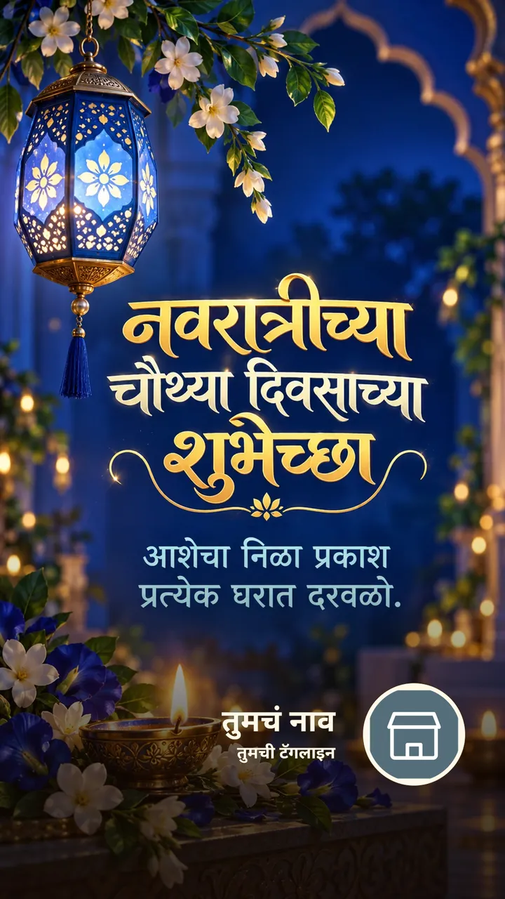 नवरात्रीच्या चौथ्या दिवसाच्या शुभेच्छा - Festival Image, फुलं, दिवा