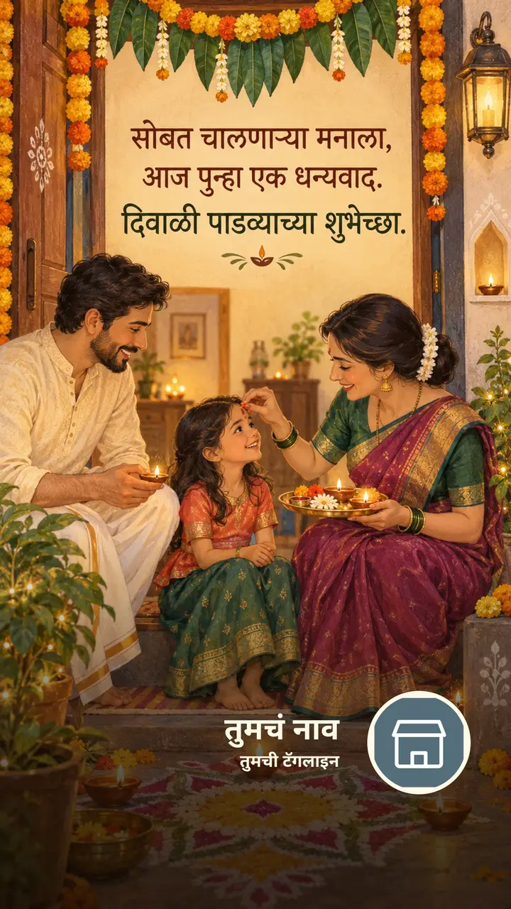सोबत चालणाऱ्या मनाला, - Festival Image, फुलं, दिवा, कुटुंब