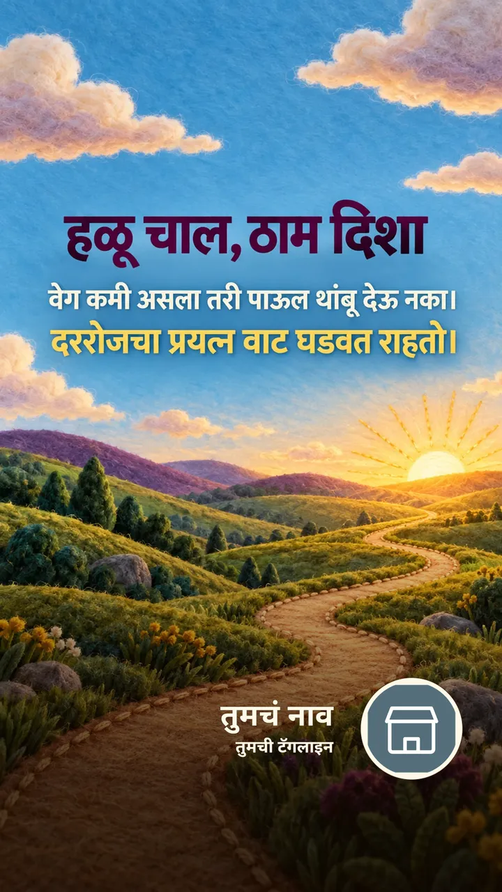 हळू चाल, ठाम दिशा - वेग कमी असला तरी पाऊल थांबू देऊ नका। - Motivation Image