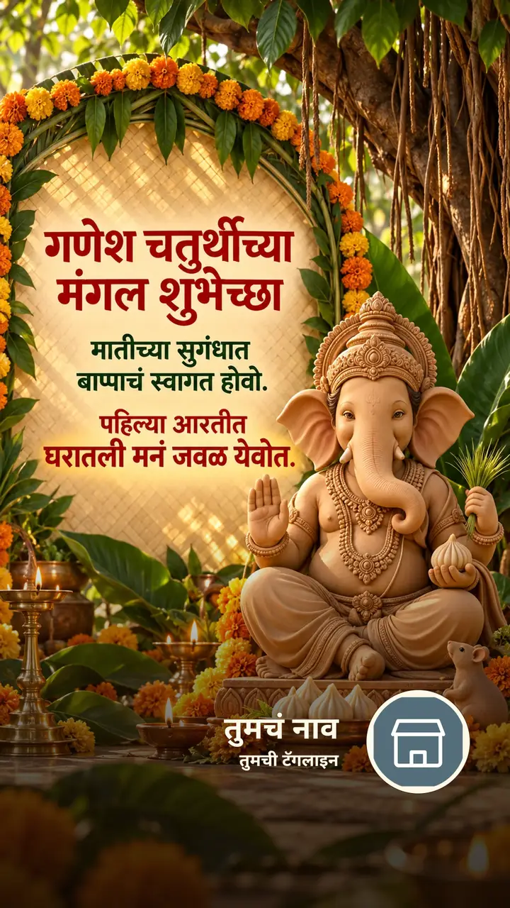 गणेश चतुर्थीच्या मंगल शुभेच्छा - Festival Image, फुलं, दिवा, गणपती