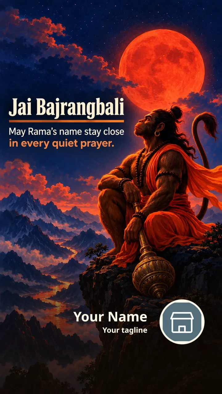 Jai Bajrangbali - May Rama’s name stay close - Devotional Image, Mountains, Sky, Hanuman