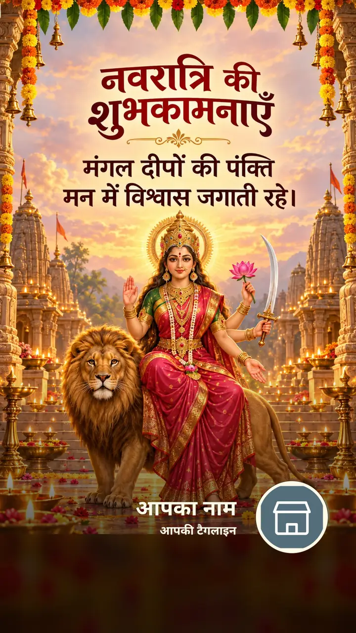 नवरात्रि की शुभकामनाएँ - मंगल दीपों की पंक्ति - Festival Image, कमल, दीया, दुर्गा
