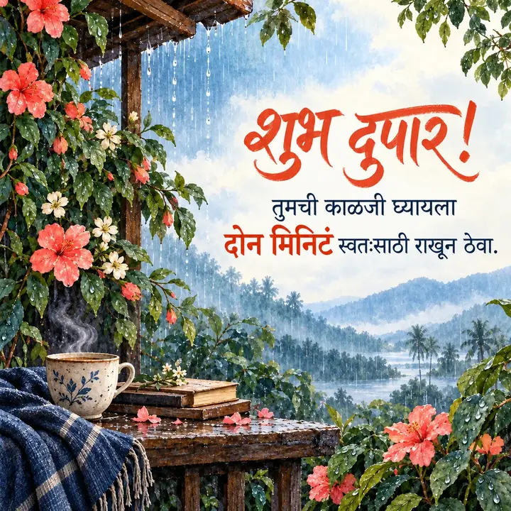 शुभ दुपार! - तुमची काळजी घ्यायला - Shubh Dupar Image, फुलं, निसर्ग, पाऊस