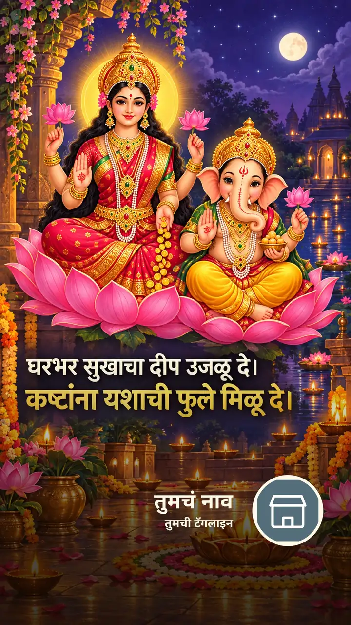 घरभर सुखाचा दीप उजळू दे। - Bhakti Image, कमळ, दिवा, गणपती, लक्ष्मी
