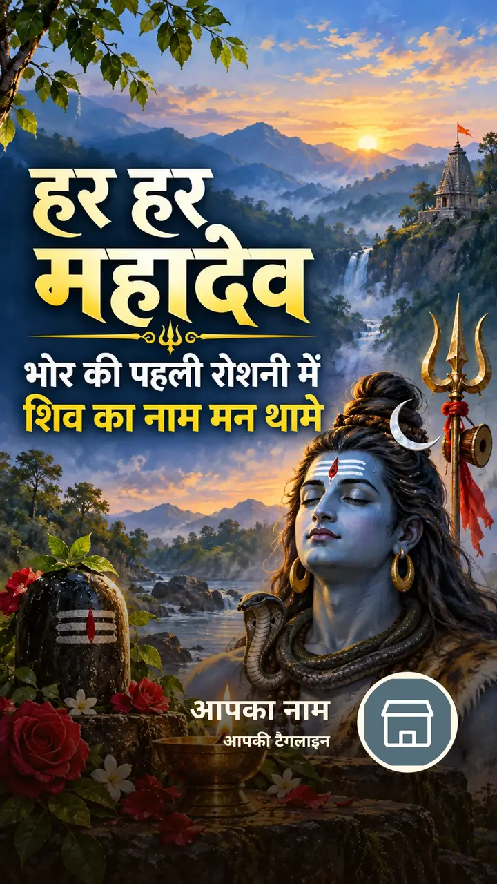 हर हर महादेव - भोर की पहली रोशनी में - Bhakti Image, गुलाब, दीया, शिव
