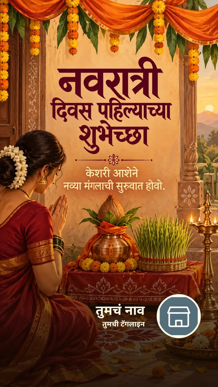 नवरात्री दिवस पहिल्याच्या शुभेच्छा - केशरी आशेने - Festival Image, फुलं, निसर्ग, दिवा