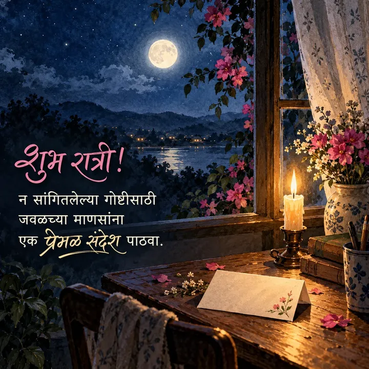शुभ रात्री! - न सांगितलेल्या गोष्टींसाठी - Shubh Ratri Image, फुलं, चंद्र, मेणबत्ती