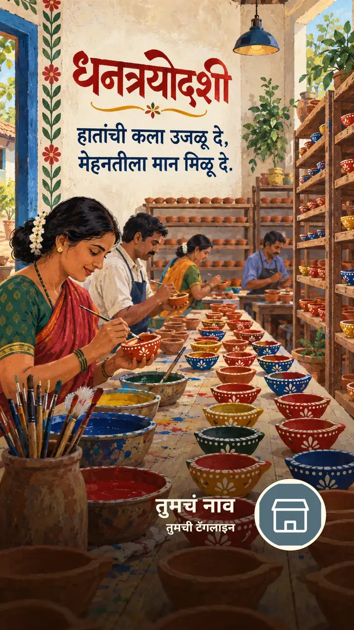 धनत्रयोदशी - हातांची कला उजळू दे, - Festival Image, फुलं, दिवा, कुटुंब