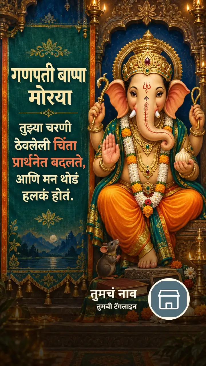 गणपती बाप्पा मोरया - तुझ्या चरणी - Bhakti Image, फुलं, दिवा, गणपती