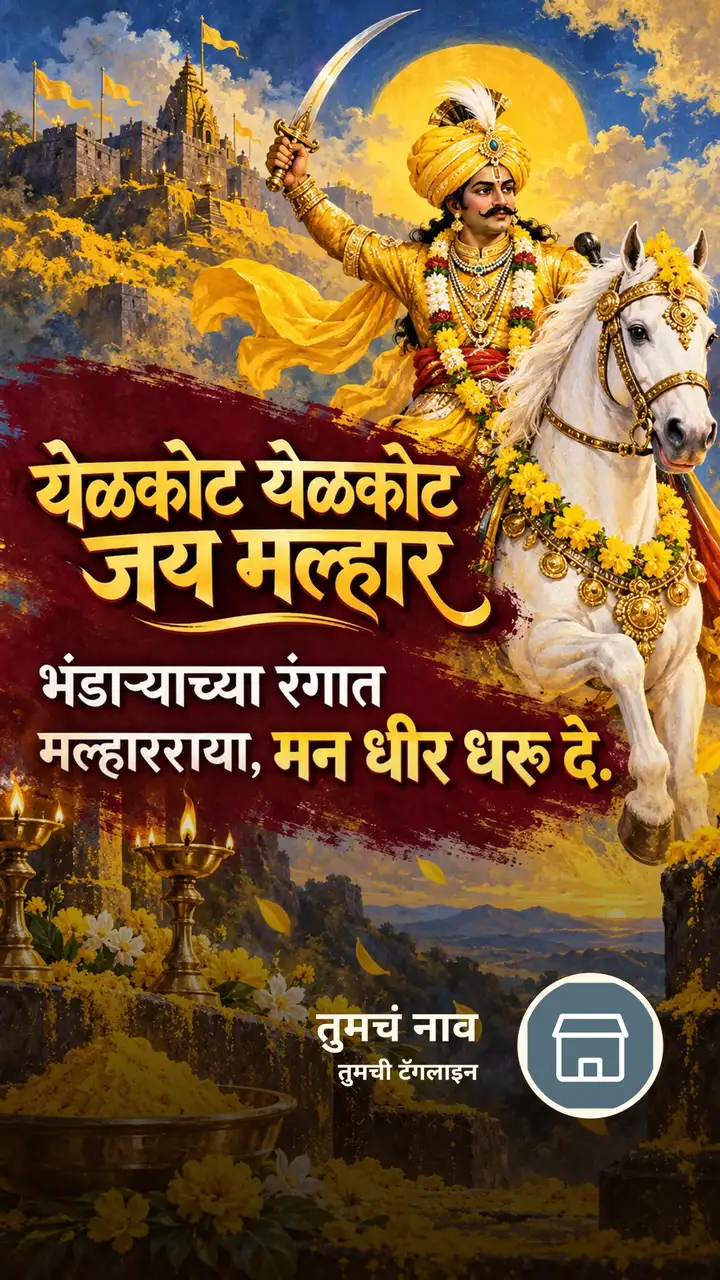 येळकोट येळकोट जय मल्हार - भंडाऱ्याच्या रंगात - Bhakti Image, फुलं, दिवा, खंडोबा