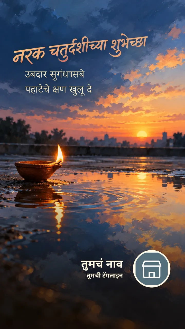 नरक चतुर्दशीच्या शुभेच्छा - उबदार सुगंधासवे - Festival Image, नदी, आकाश, दिवा