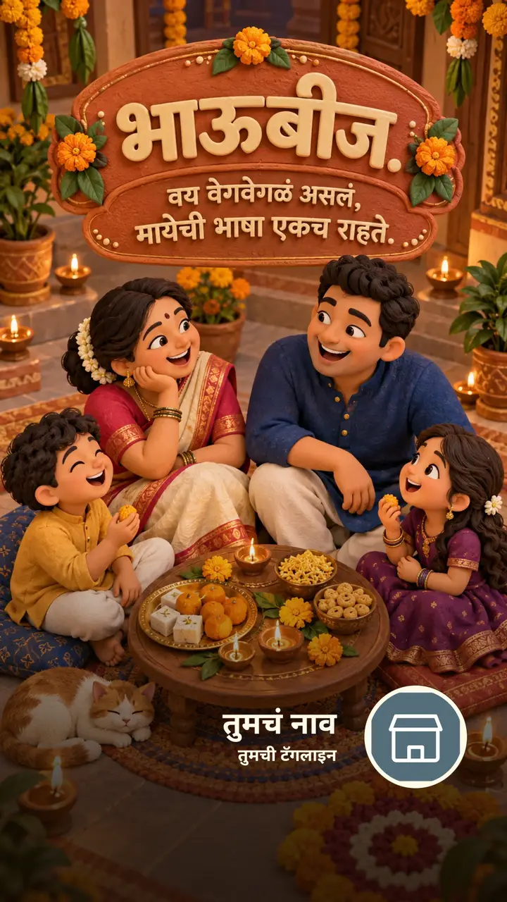 भाऊबीज. - वय वेगवेगळं असलं, - Festival Image, फुलं, दिवा, कुटुंब, मुलं