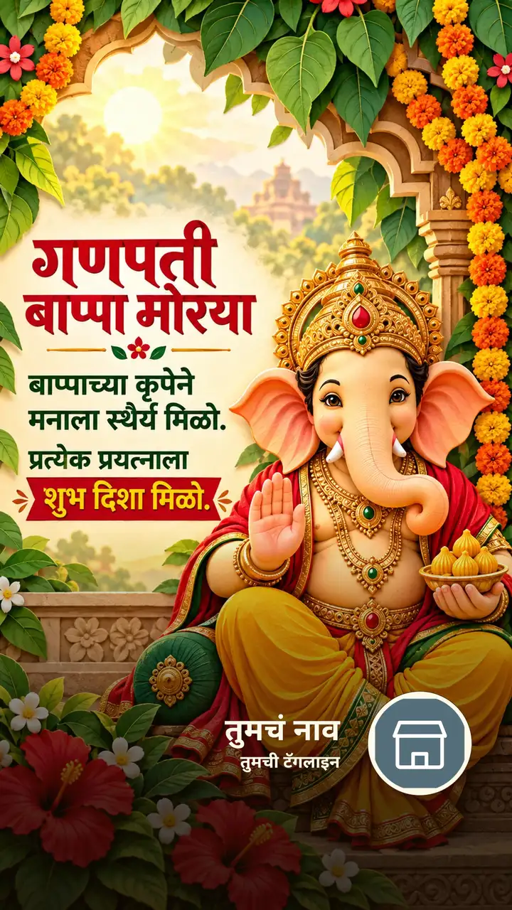 गणपती बाप्पा मोरया - बाप्पाच्या कृपेने मनाला स्थैर्य मिळो. - Bhakti Image, फुलं, निसर्ग, गणपती
