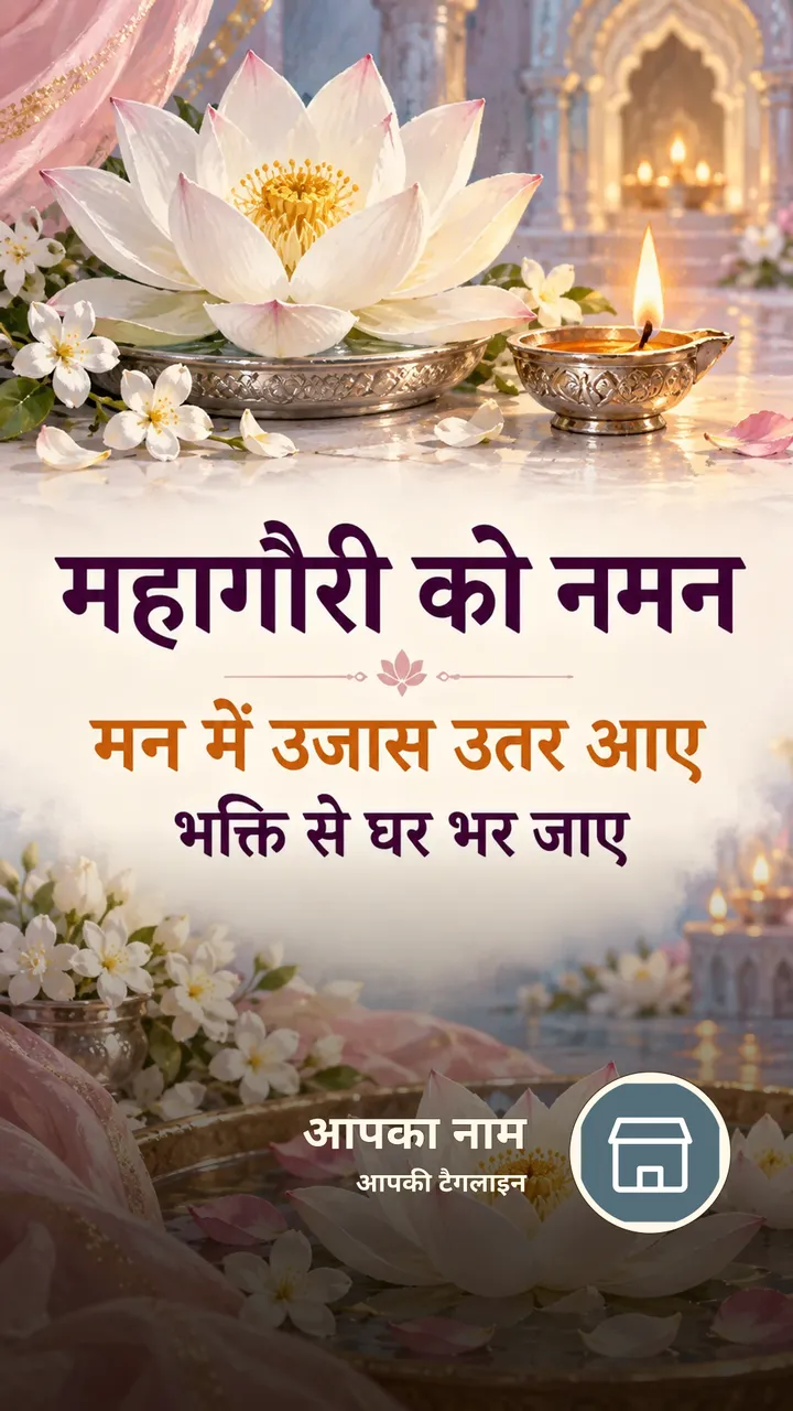 महागौरी को नमन - Festival Image, फूल, कमल, दीया