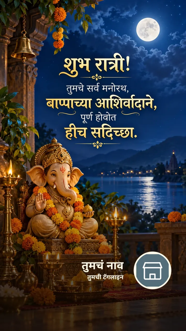 शुभ रात्री! तुमचे सर्व मनोरथ, - Shubh Ratri Image, चंद्र, चांदण्या, गणपती