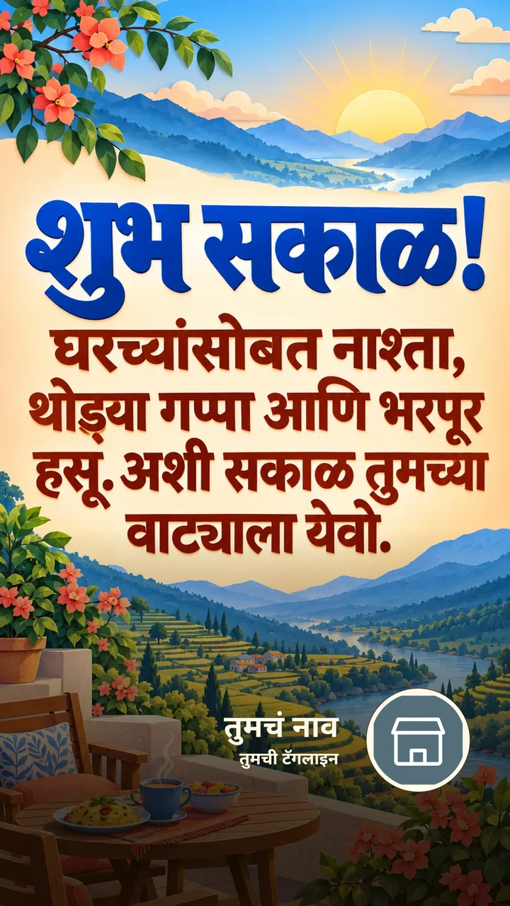 शुभ सकाळ! - घरच्यांसोबत नाश्ता, - Shubh Sakal Image, सूर्योदय, डोंगर, नदी