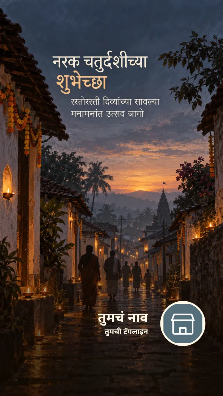 नरक चतुर्दशीच्या शुभेच्छा - रस्तोरस्ती दिव्यांच्या - Festival Image, आकाश, दिवा, गाव