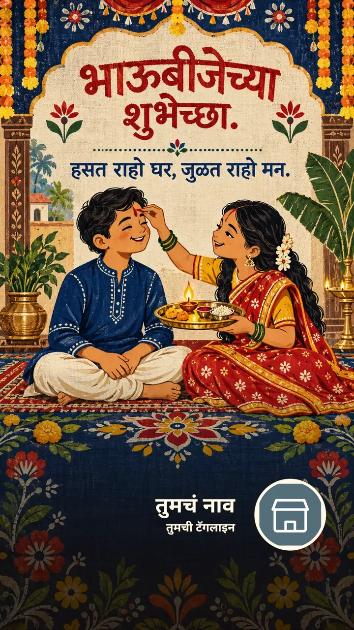 भाऊबीजेच्या शुभेच्छा. - हसत राहो घर, जुळत राहो मन. - Festival Image, फुलं, दिवा, कुटुंब
