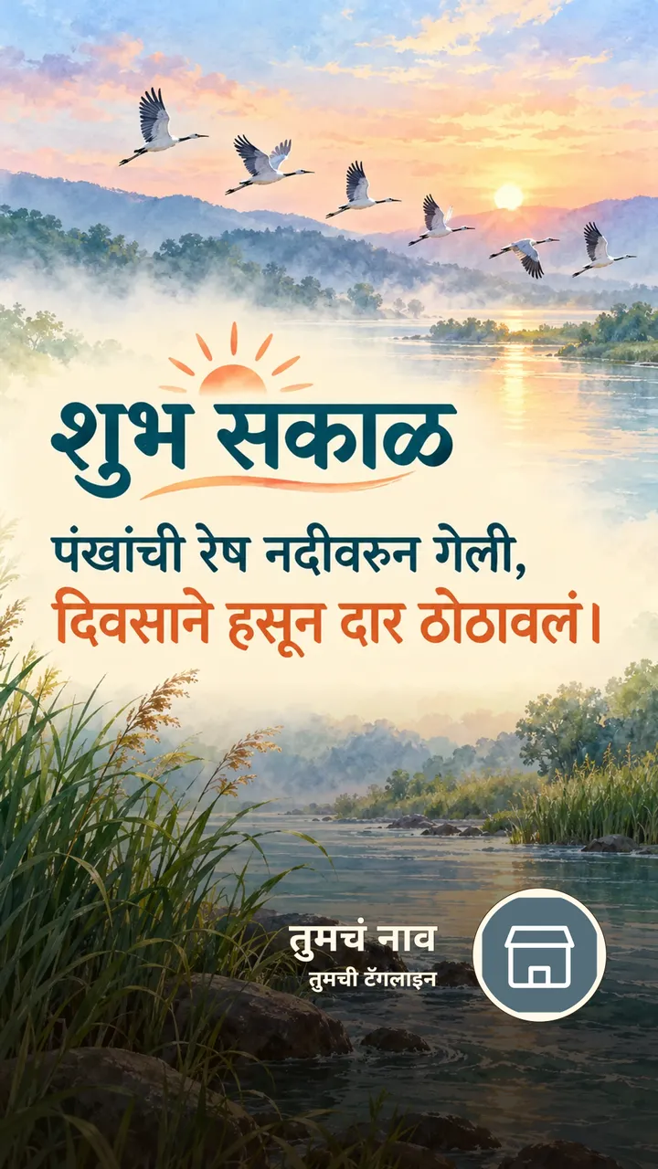 शुभ सकाळ - पंखांची रेष नदीवरून गेली, - Shubh Sakal Image, नदी, पक्षी
