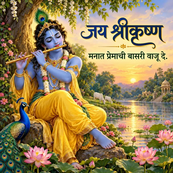 जय श्रीकृष्ण - मनात प्रेमाची बासरी वाजू दे. - Bhakti Image, फुलं, कमळ, आकाश, कृष्ण