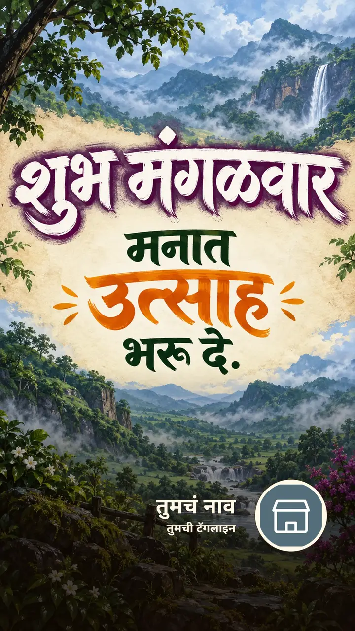 शुभ मंगळवार - मनात उत्साह भरू दे. - दिवसभराच्या शुभेच्छा Image, निसर्ग, डोंगर, नदी, पाऊस