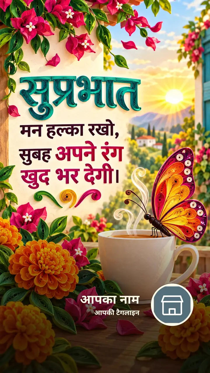 सुप्रभात - मन हल्का रखो, - Suprabhat Image, फूल, सूर्योदय, तितली, चाय