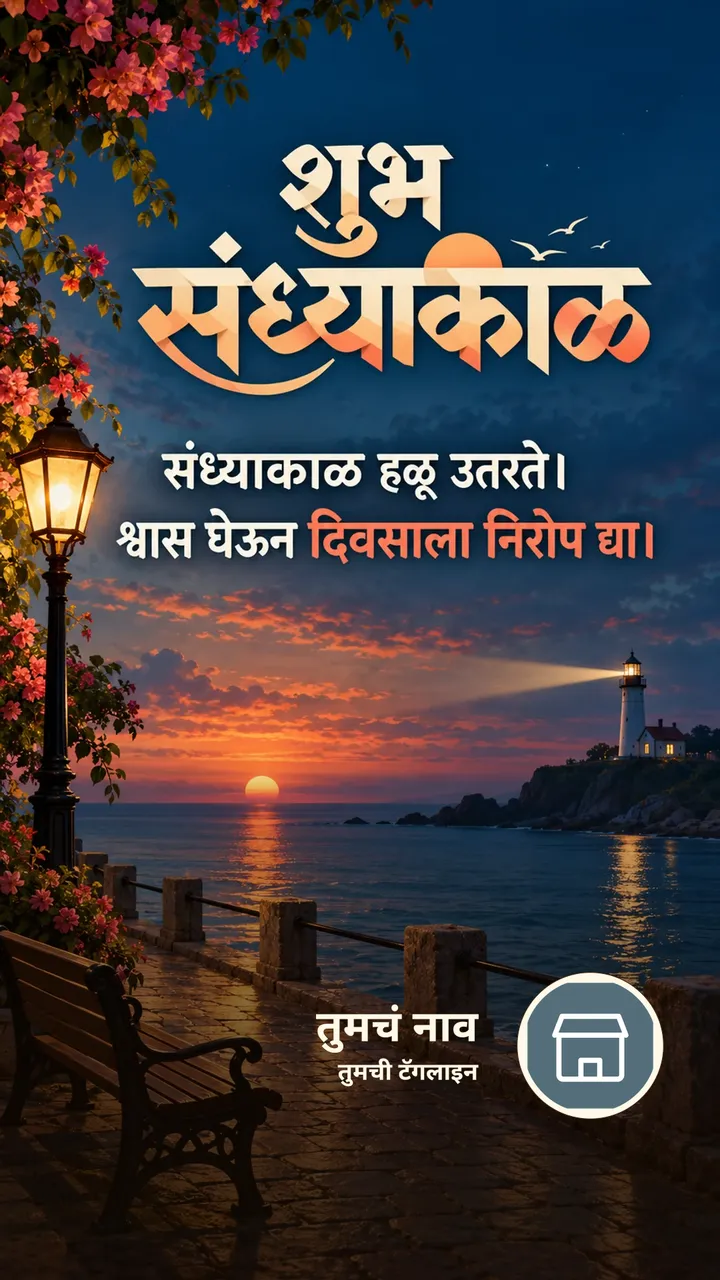 शुभ संध्याकाळ - संध्याकाळ हळू उतरते। - श्वास घेऊन दिवसाला निरोप द्या। - Sandhyakal Image