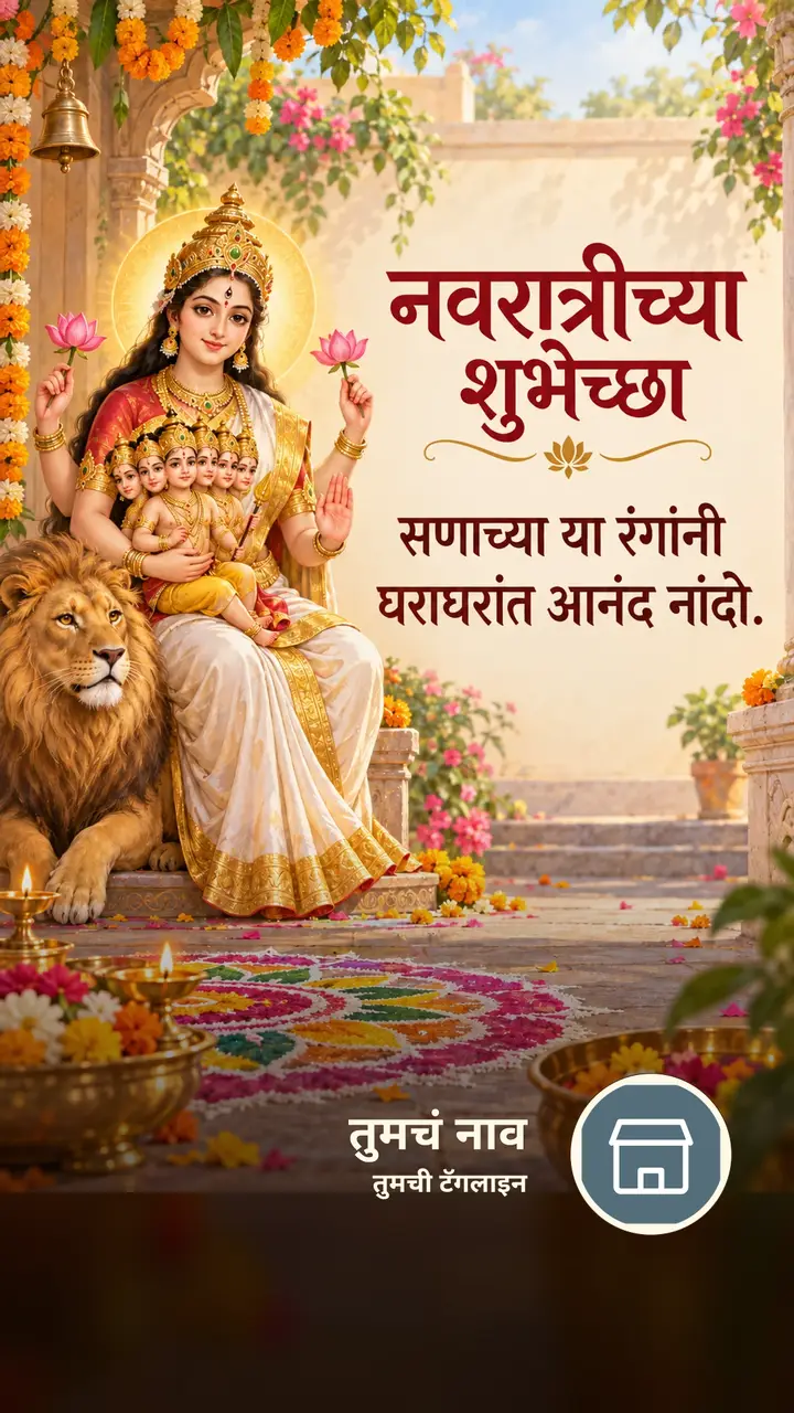 नवरात्रीच्या शुभेच्छा - सणाच्या या रंगांनी - Festival Image, कमळ, दिवा, दुर्गा