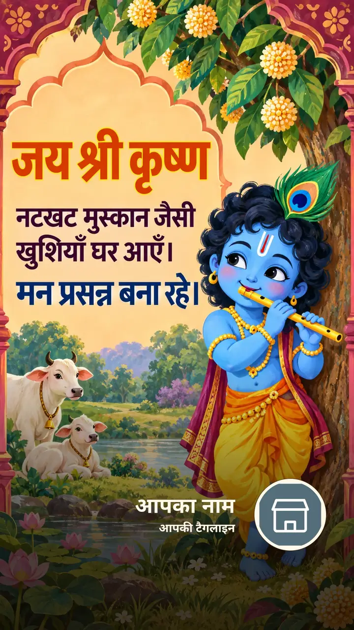 जय श्री कृष्ण - नटखट मुस्कान जैसी खुशियाँ घर आएँ। - Bhakti Image, फूल, कृष्ण