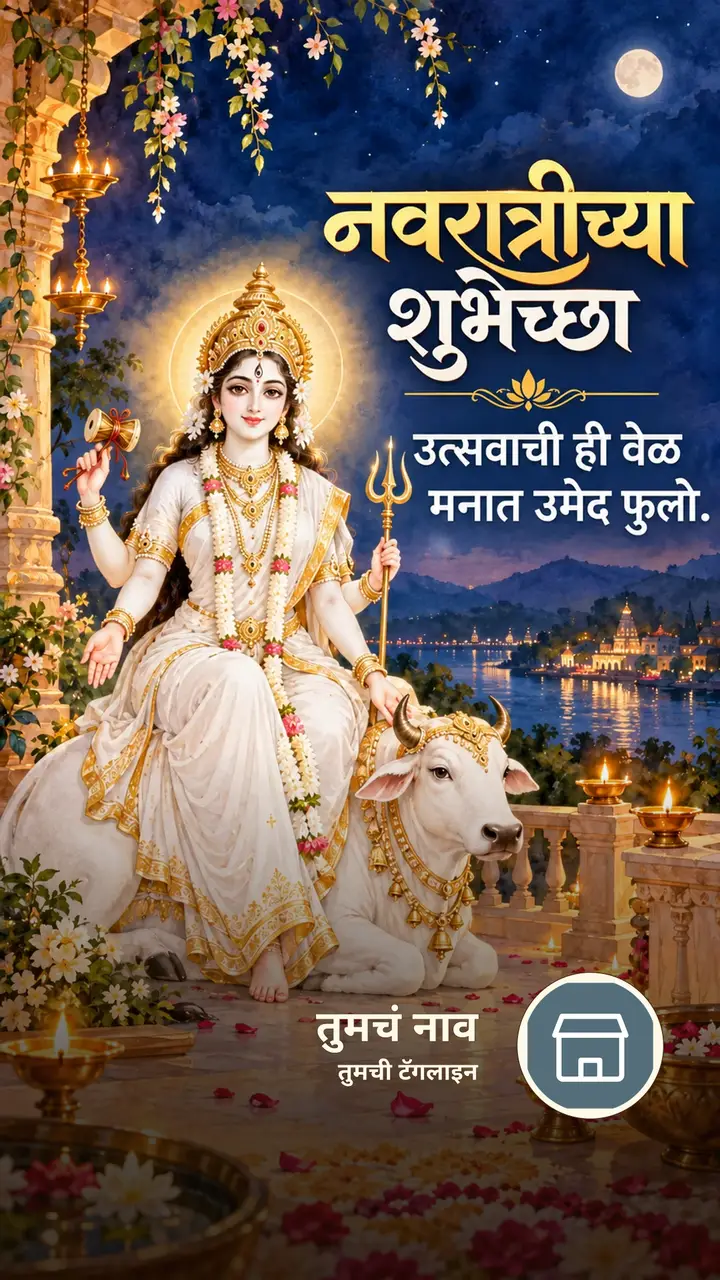 नवरात्रीच्या शुभेच्छा - उत्सवाची ही वेळ - Festival Image, कमळ, डोंगर, दुर्गा