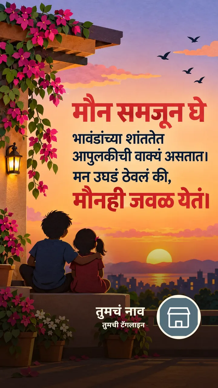 मौन समजून घे - Suvichar Image, फुलं, सूर्यास्त, पक्षी, कुटुंब, मुलं