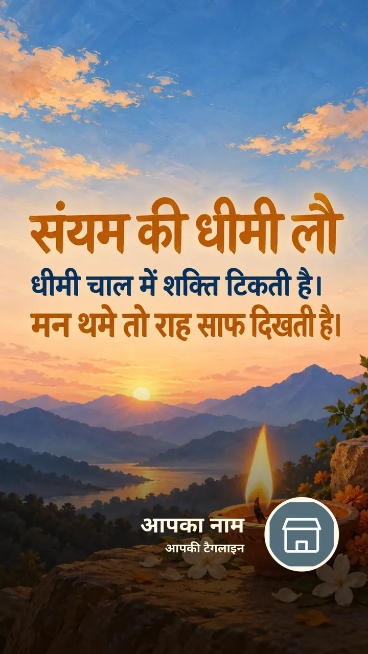 संयम की धीमी लौ - Suvichar Image, फूल, पहाड़, आसमान, दीया