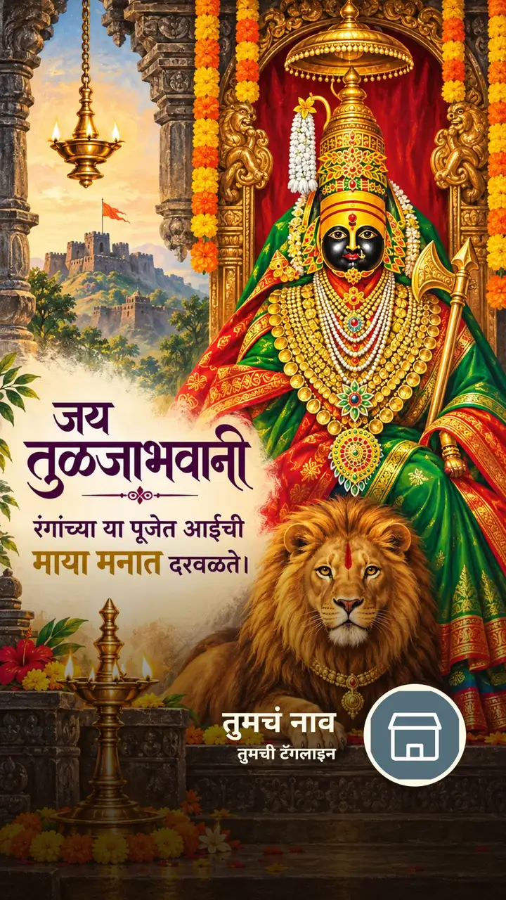 जय तुळजाभवानी - रंगांच्या या पूजेत आईची - Bhakti Image, फुलं, दिवा, तुळजाभवानी
