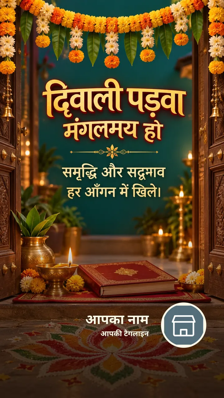 दिवाली पड़वा मंगलमय हो - समृद्धि और सद्भाव - Festival Image, फूल, दीया