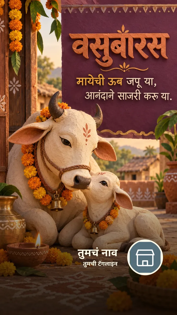 वसुबारस - मायेची ऊब जपू या, - Festival Image, फुलं, दिवा, गाव