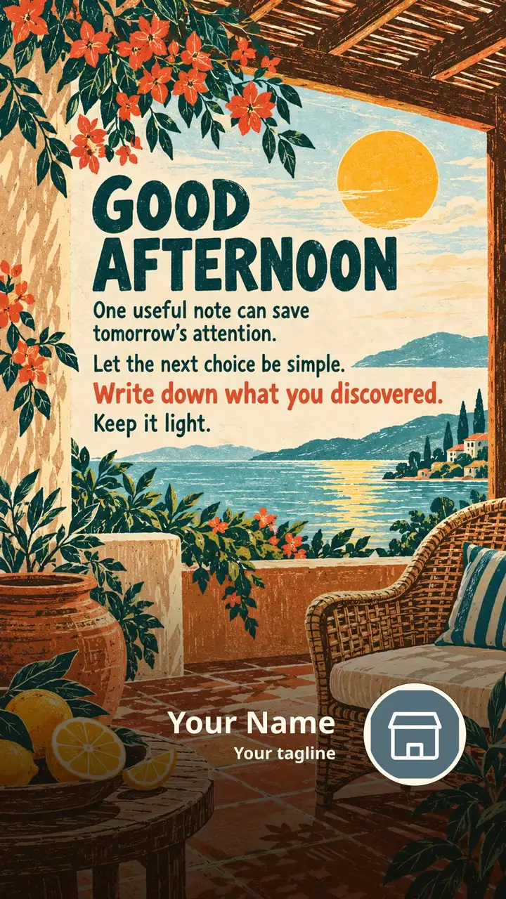 GOOD AFTERNOON - One useful note can save tomorrow's attention. - Afternoon Image