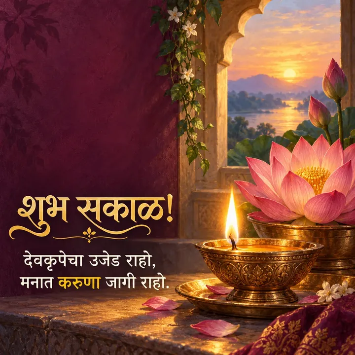 शुभ सकाळ! - देवकृपेचा उजेड राहो, - Shubh Sakal Image, फुलं, कमळ, दिवा