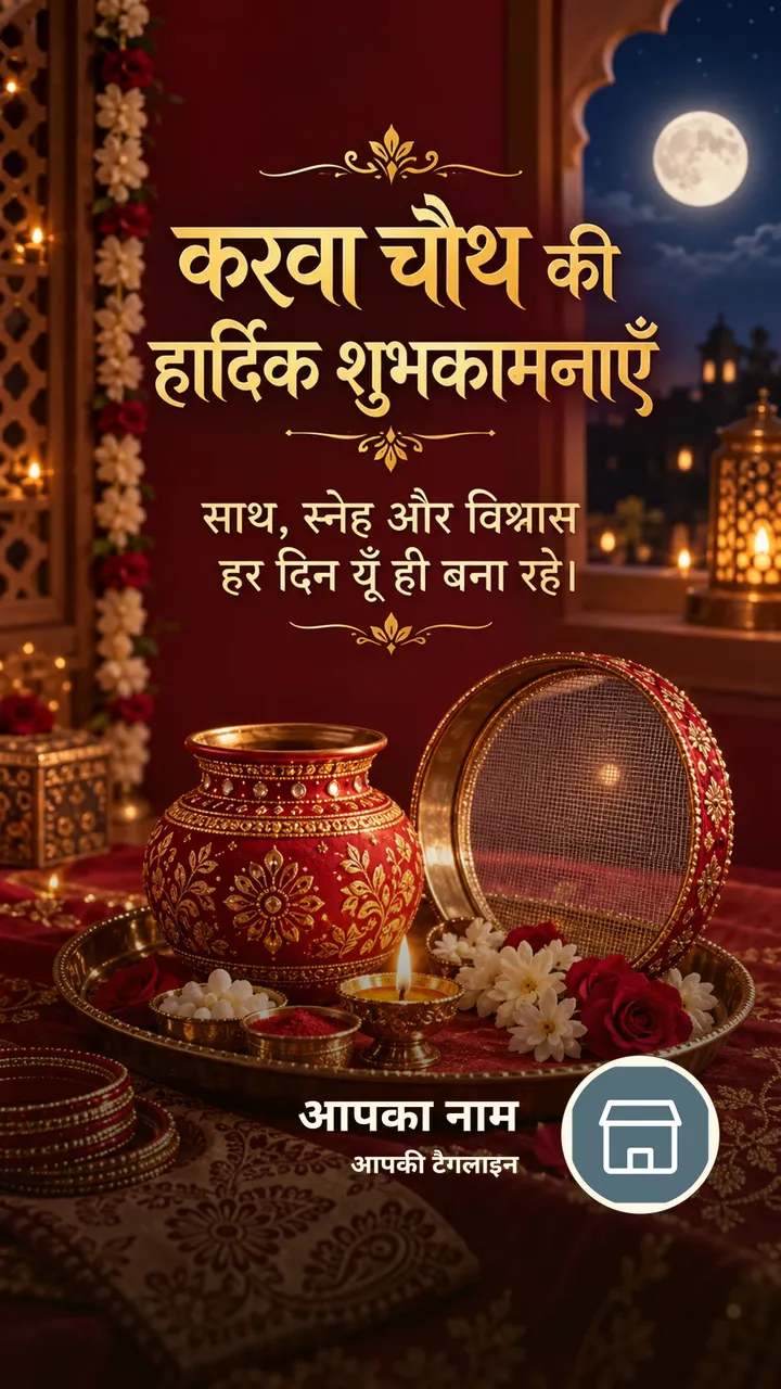 करवा चौथ की हार्दिक शुभकामनाएँ - साथ, स्नेह और विश्वास - Festival Image, फूल, प्रकृति, दीया