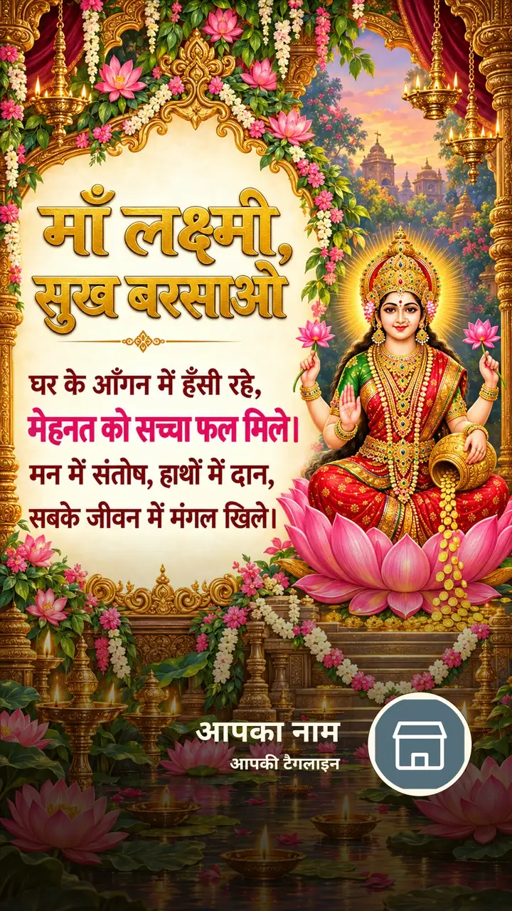 माँ लक्ष्मी, सुख बरसाओ - Bhakti Image, फूल, कमल, दीया, लक्ष्मी