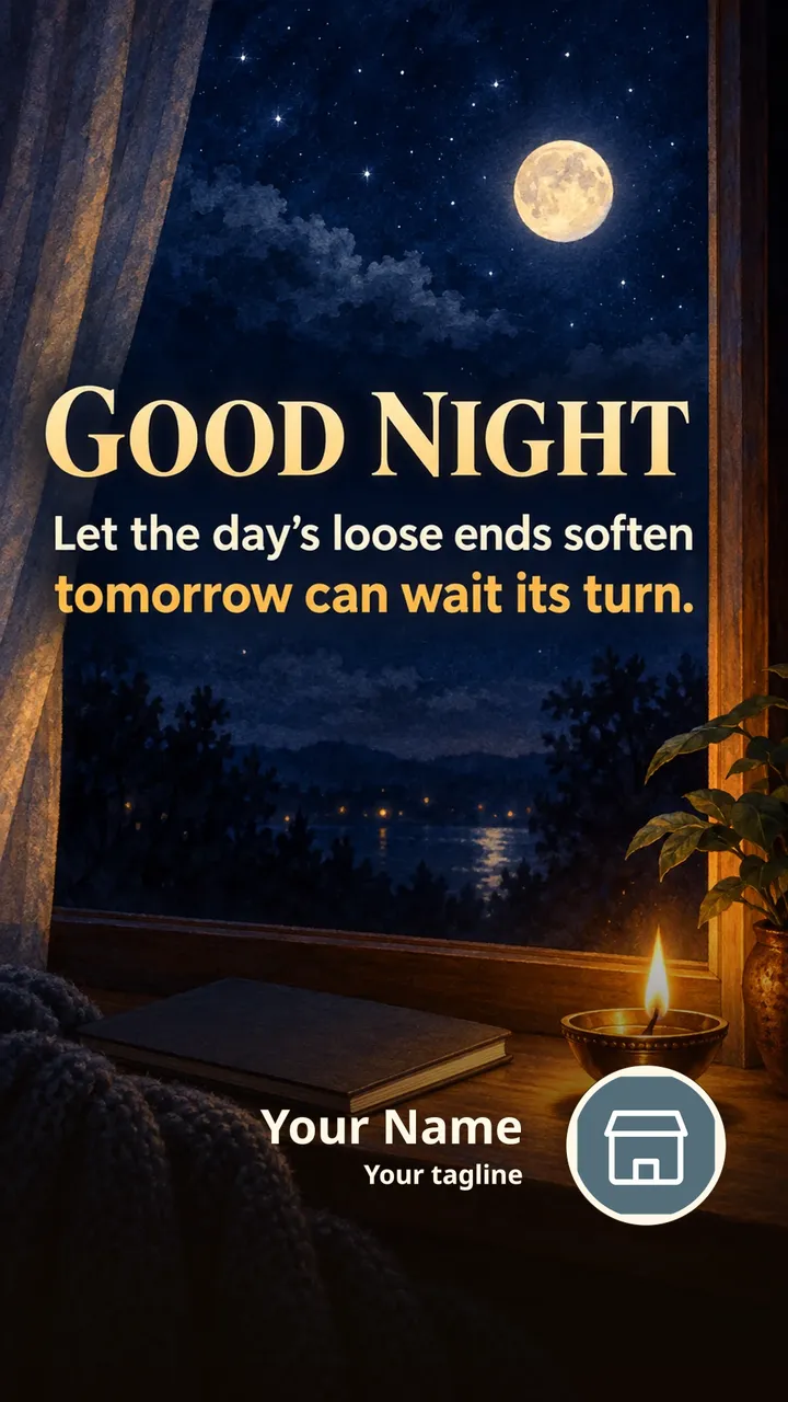 GOOD NIGHT - Let the day's loose ends soften - Good Night Image, Moon, Stars, Diya
